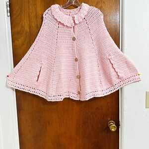 Pink Crochet Cape with Button Closure